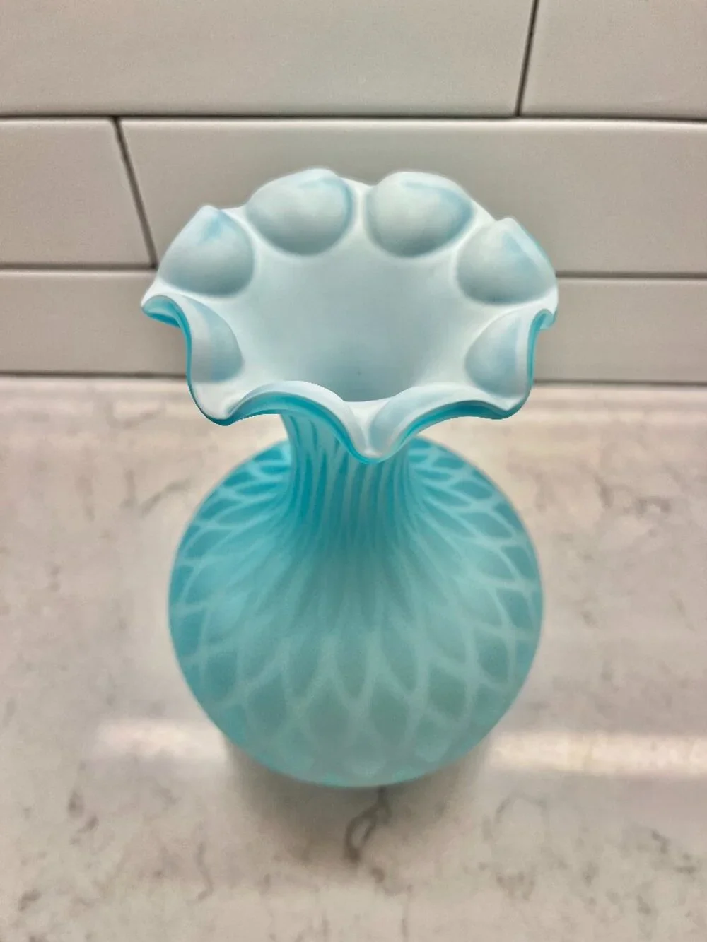 Antique Victorian Era Blue Satin Glass Vase